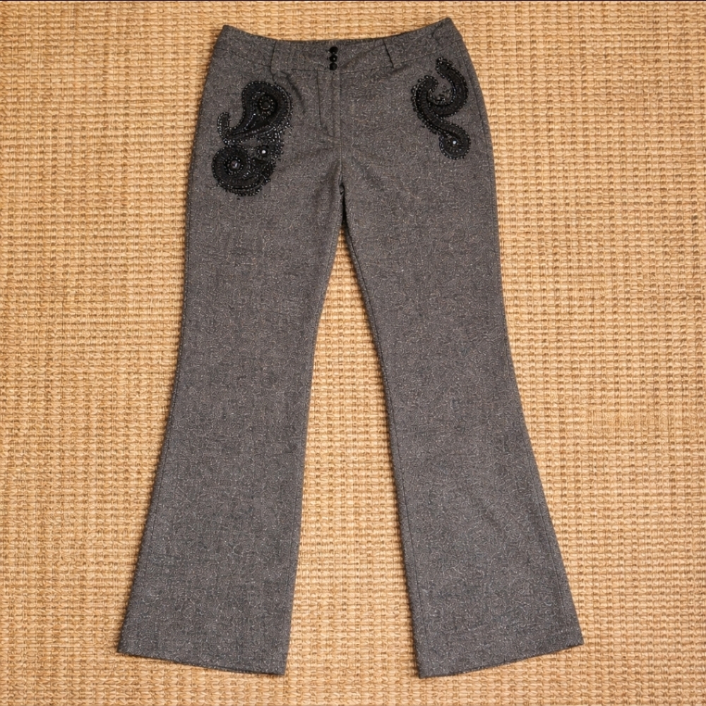 New Dark wool blend textured tweed Paisley embellished trousers NWT sz 10 - Picture 10 of 10